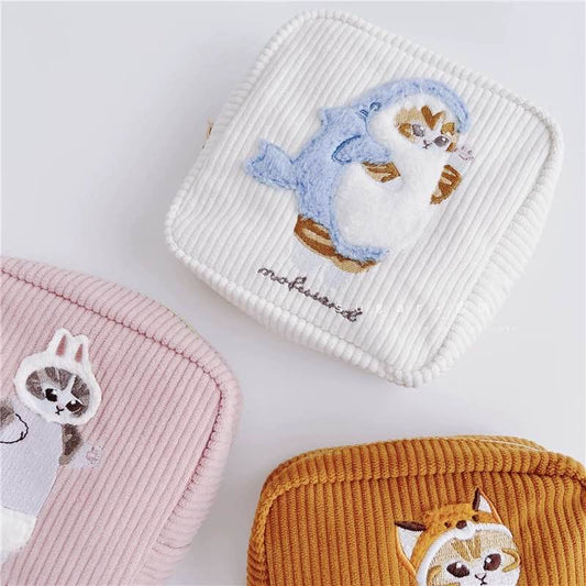 Fluffy Disguised Cat Corduroy Makeup Bag - Together