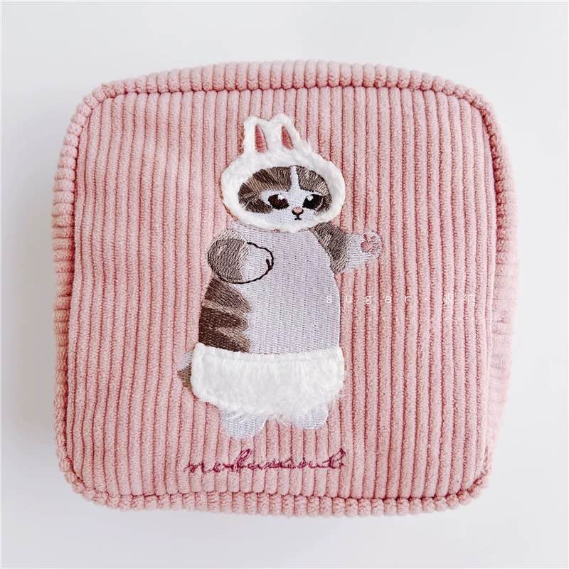 Fluffy Disguised Cat Corduroy Makeup Bag - Bunny