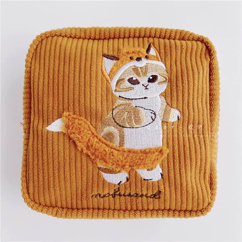 Fluffy Disguised Cat Corduroy Makeup Bag - Fox