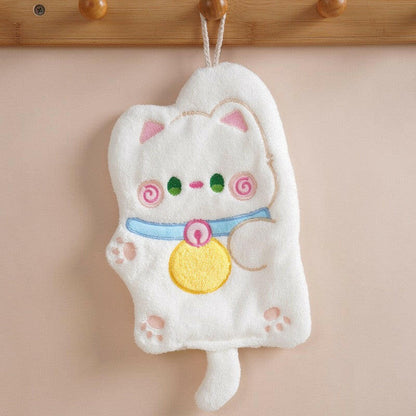 Lucky Cat Hand Towel - White