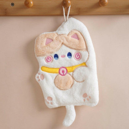 Lucky Cat Hand Towel - Beige